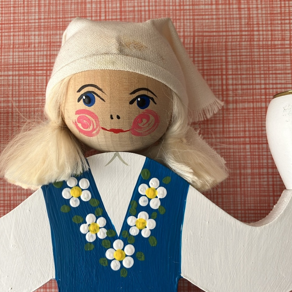 Hantverksboden Swedish Handcrafted Wooden Doll Candle Holder - Blue and Yellow - Picture 15 of 15